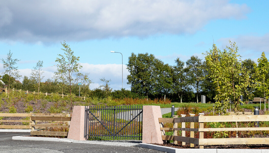 Inngangspartiet til kirkegårdsutvidelsen på Sandnes med portblad i støpejern og portstolper i granitt. Det var ønskelig å videreføre bruken av og utforming av eksisterende tregjerde for kirkegården. Inngangspartiet til kirkegårdsutvidelsen på Sandnes med portblad i støpejern og portstolper i granitt. Det var ønskelig å videreføre bruken av og utforming av eksisterende tregjerde for kirkegården.