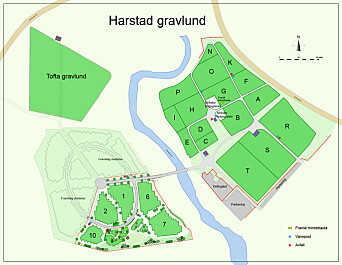 Oversiktskart som viser sammenhengen mellom alle tre gravlundene. Oversiktskart som viser sammenhengen mellom alle tre gravlundene.