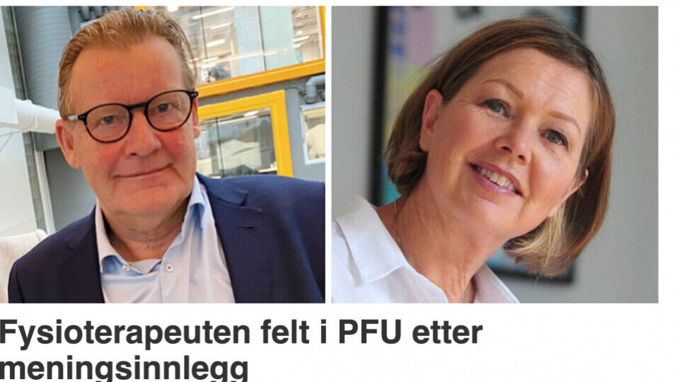 Klager, representert ved Peter Christian Lehne, leder i Norsk Manuellterapeutforening (NMF), og til høyre redaktør Irene Mårdalen i Fysioterapeuten. (Skjermdump med foto: Tidsskriftet Fysioterapeuten).