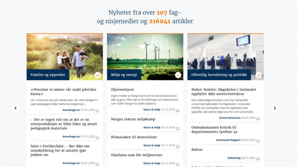 Skjermdump fra Fagpressenytt.no