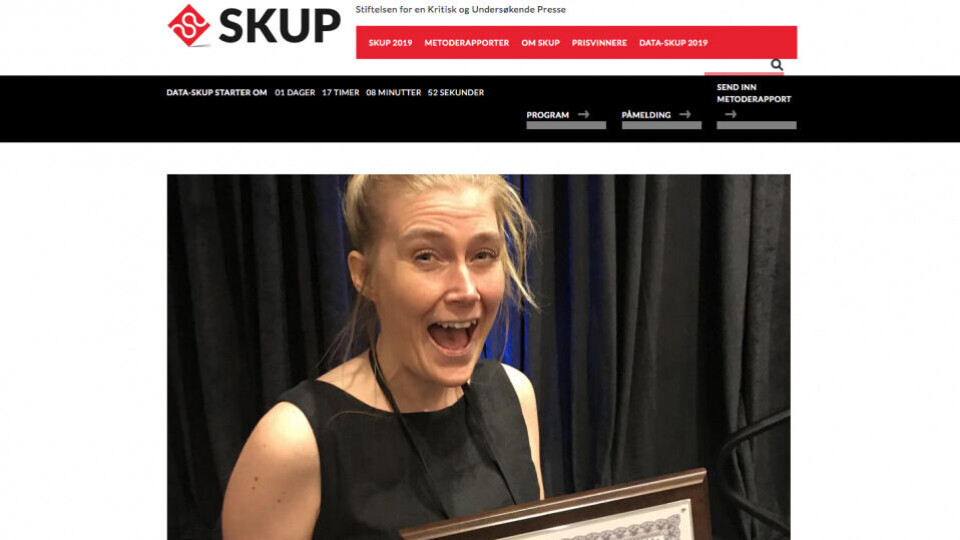 Finske Pauliina Siniauer vant IRE Student Award i Houston i juni. Lørdag lærer hun bort de beste triksene til norske journalister. (Skjermdump fra SKUPs nettsider).