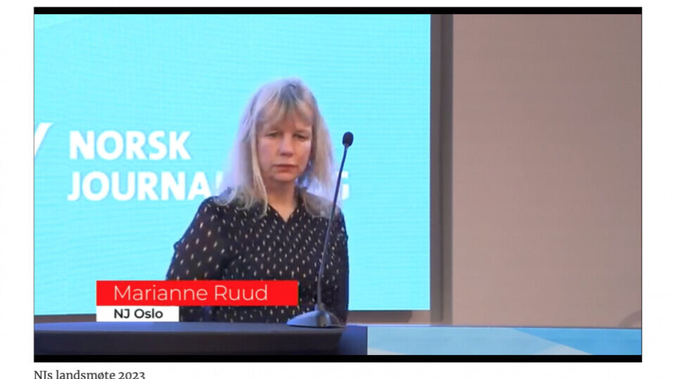 Marianne Ruud, Utdanning, begrunnet benkeforslaget om å få inn et varamedlem fra fagpressen i NJs landsstyre. Hun fikk følge av flere engasjerte støttespillere, men forslaget tapte i avstemningen. (Skjermdump fra Journalistens overføring).