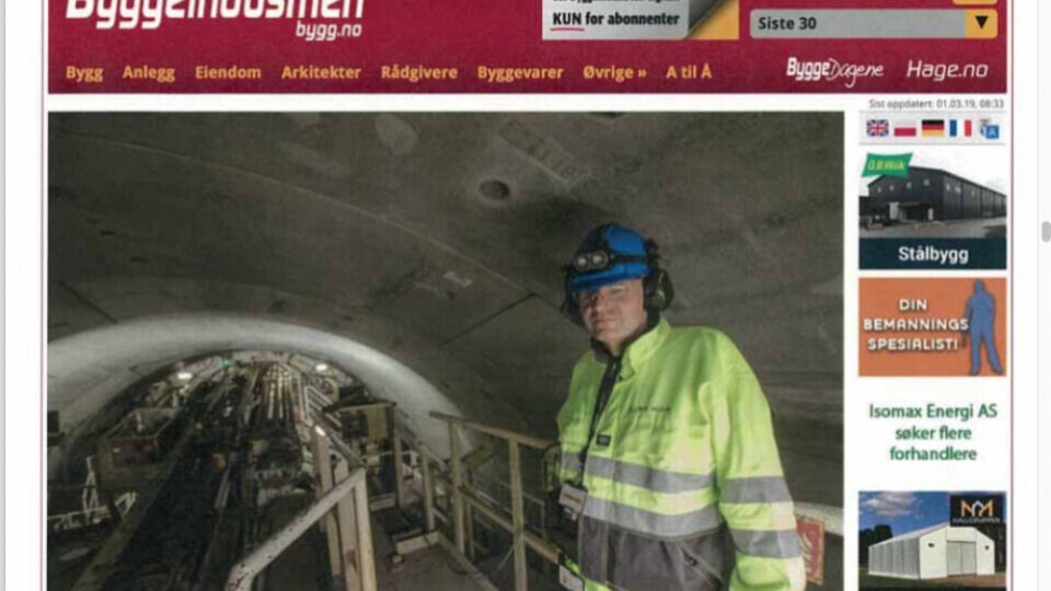 Skjermdump fra et av de mange kritiske oppslagene i Byggeindustrien om pengesløsingen i Bane NOR og Follobanen.