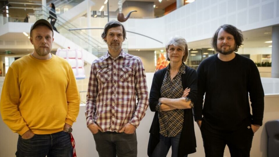 Torgeir Krokfjord, John Rasmussen, Siri Gedde-Dahl og Bernt Jakob Oksnes i Dagbladet har stått bak avsløringen «Glidens pris». (Arkivfoto: Guro Flaarønning, Journalisten).