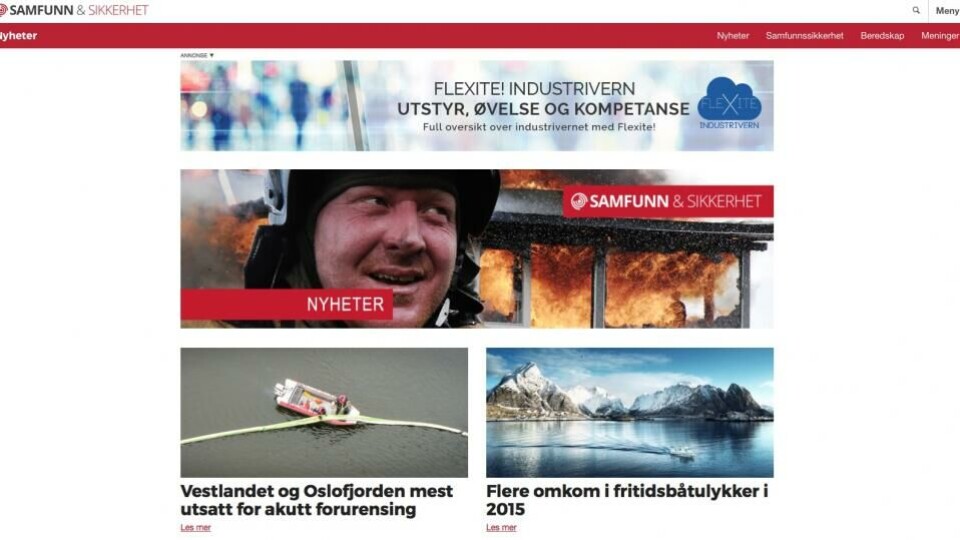 Skjermdump av Samfunn & sikkerhet på lanseringsdagen 24. februar 2016.