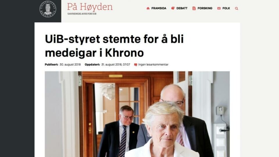 Skjermdump fra På Høyden, uavhengig universitetsavis ved Universitetet i Bergen.