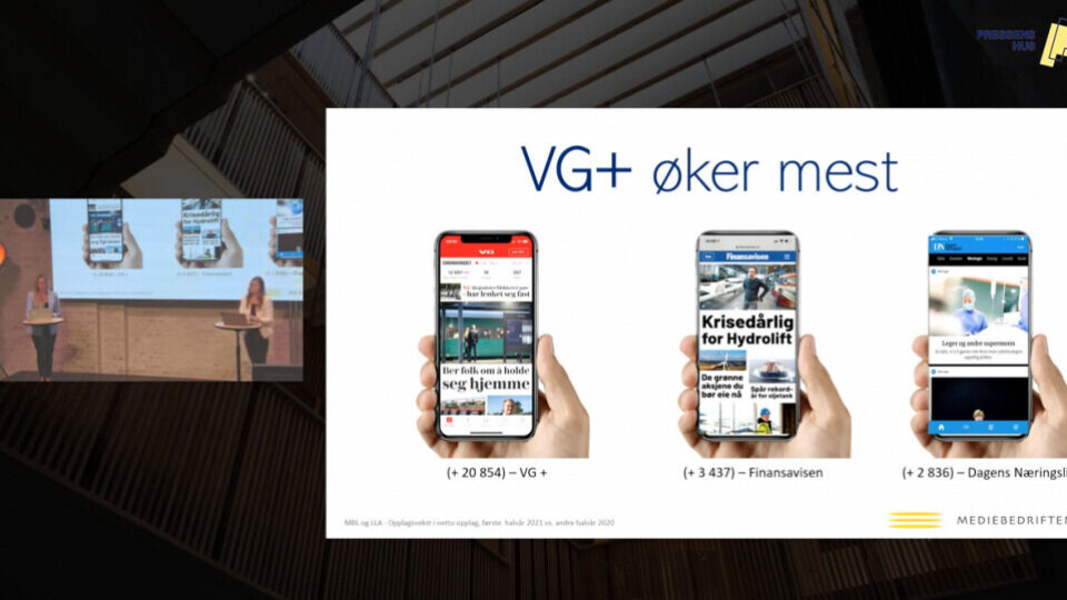 Skjermdump av direktesendingen fra MBLs framlegging av ferske opplagstall tirsdag.