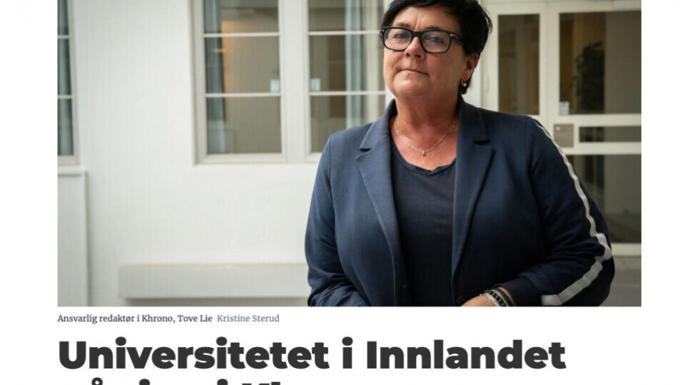 Redaktør Tove Lie i Khrono får nå med seg Universitetet i Innlandet på laget. Og hun vil gjerne ha med flere. (Skjermdump fra M24).